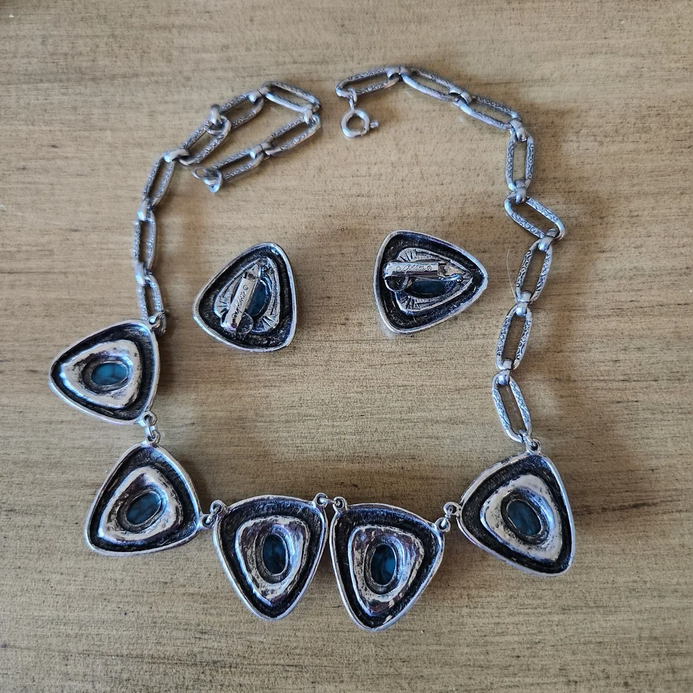 Silver and Turquoise Necklace and Earring Set - Picture 2 of 3